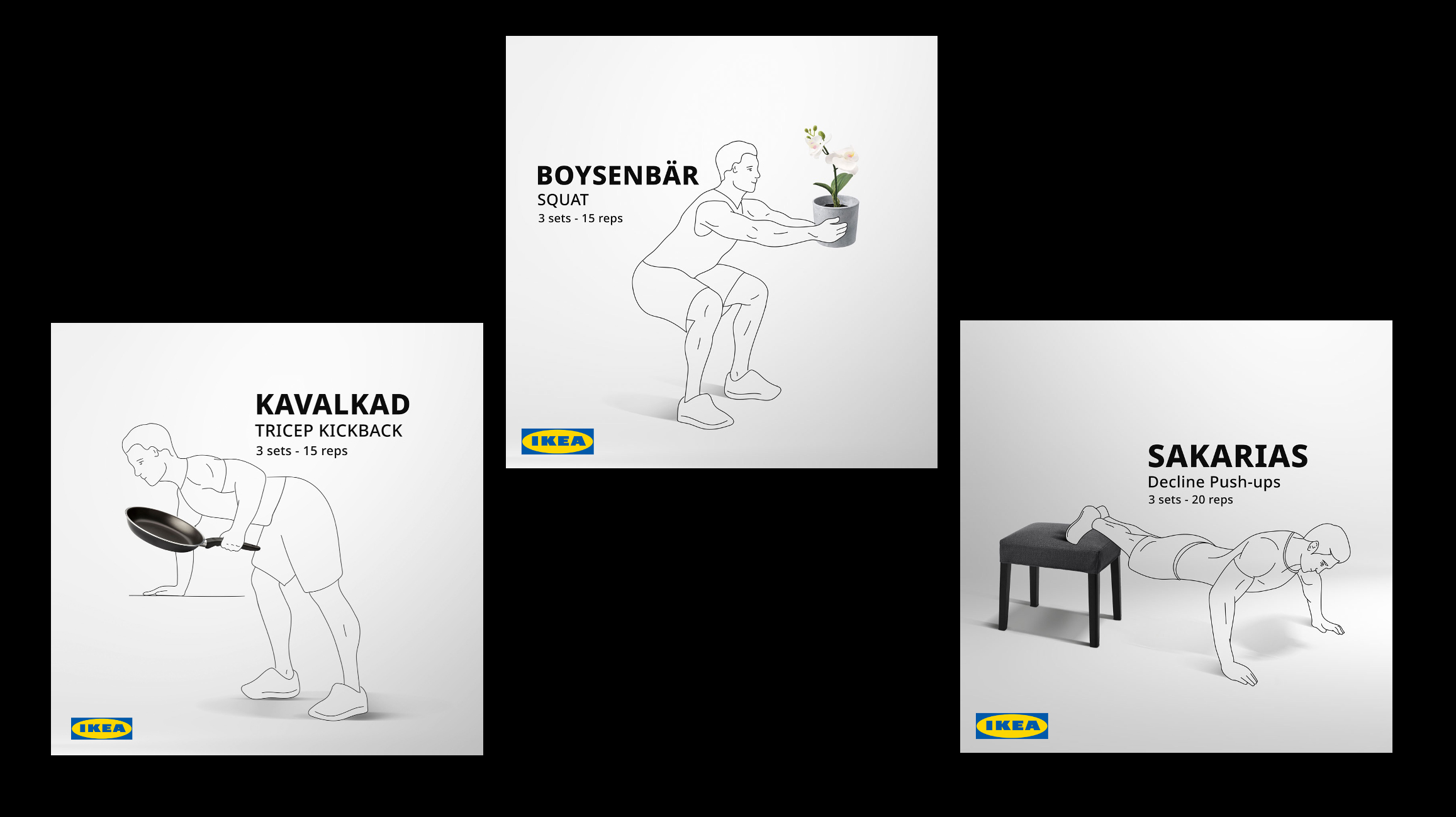 IKEA Workouts, conceptual print series in IKEA's instruction-manual visual language