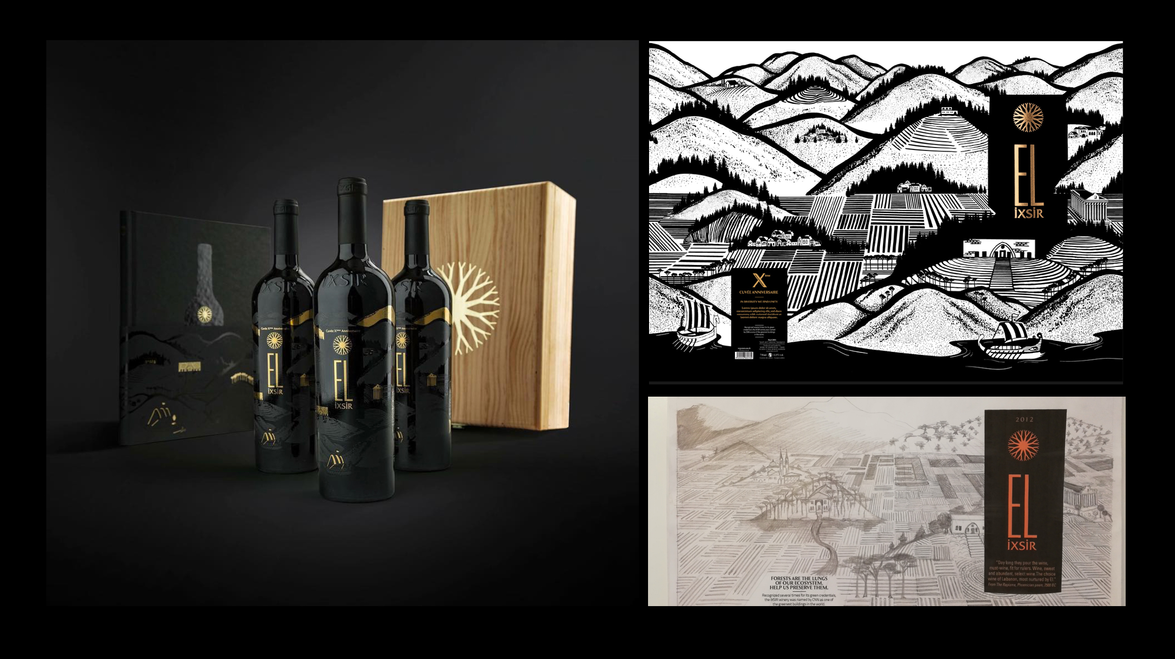 IXSIR EL 10th Anniversary, wine packaging with engraved Lebanese landscape